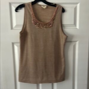 Tracy Porter Tan  Embellished  Tank Top With Pink Beads